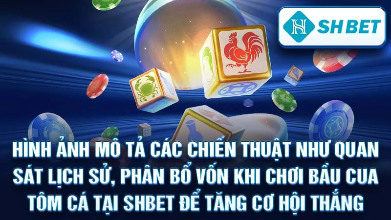 Hình ảnh mô tả các chiến thuật như quan sát lịch sử, phân bổ vốn khi chơi Bầu Cua Tôm Cá tại SHBET để tăng cơ hội thắng.
