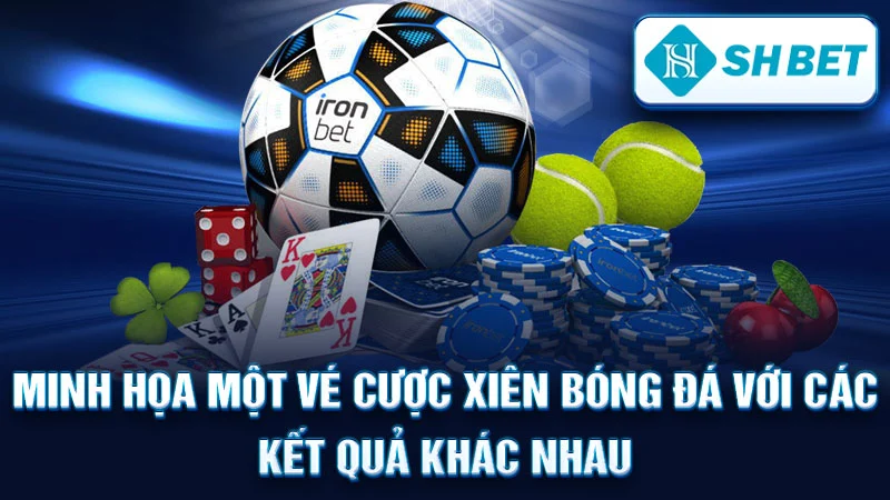 Minh họa một vé cược xiên bóng đá với các kết quả khác nhau.